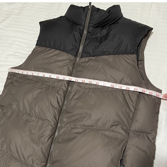 Eddie Bauer 700 Fill Goose Down Puffer Vest Taupe Brown / Black size Large Tall - Picture 13 of 14
